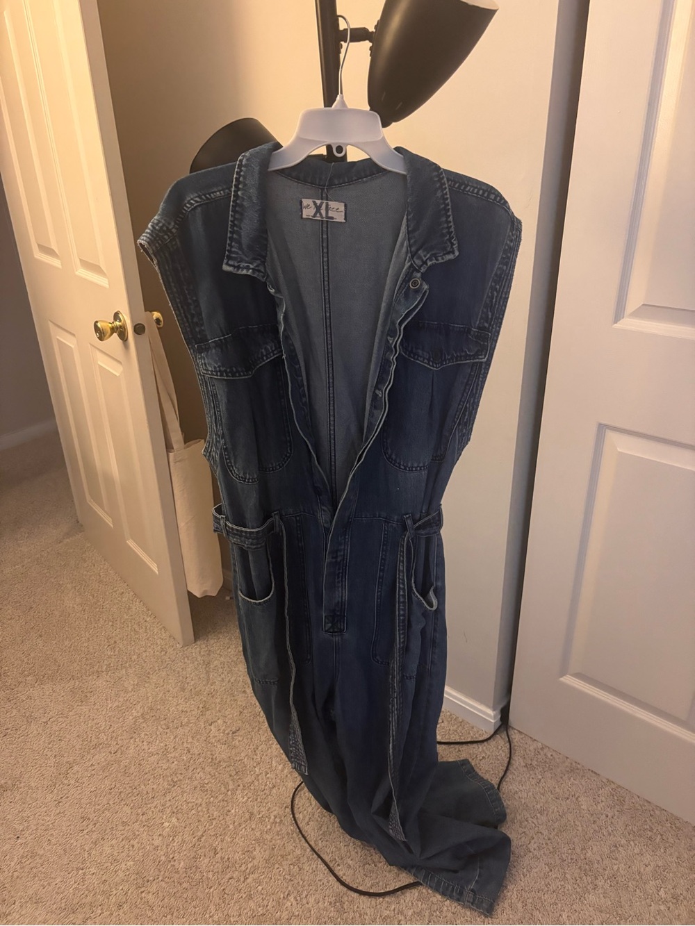 We The Free Blue Denim Utility Jumpsuit